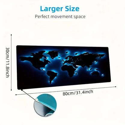 Large Blue Glow in The Dark World Map Mouse Pad Rubber Desk Mat Table Pad Accessories Decoration Mouse Mat 900x400 Office Things