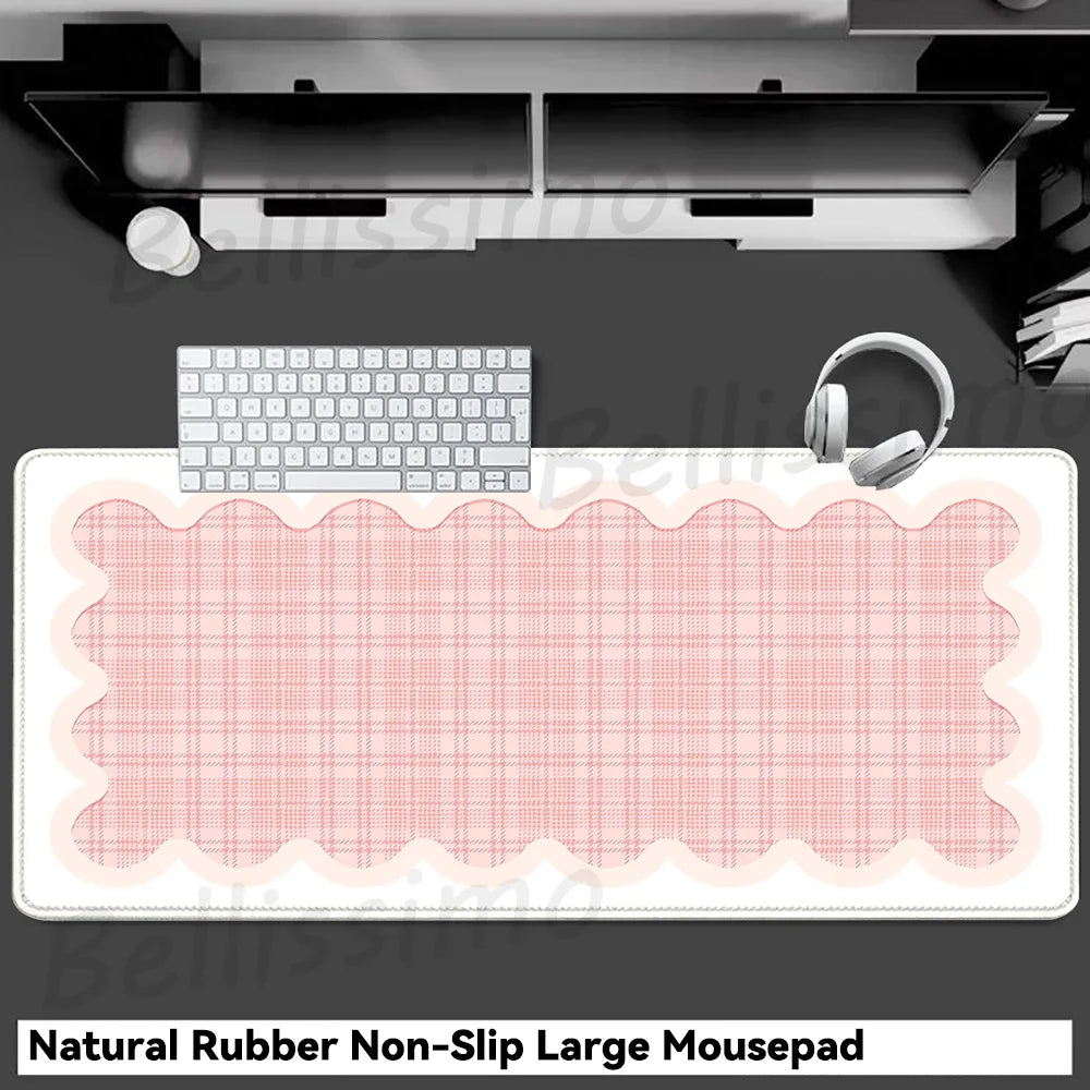 Pink White Mousepad Cute Rabbit Grid Desk Mat Computer Gaming Keyboard Extended Mouse Pad Office Accessories Pc Gamer Anime Rug