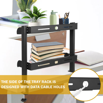 2 Tiers Clamp-on Desk Shelf No Drill Desk Organizer Rack Space Saving Adjustable Metal Computer Desktop Clamp High Load-Bearing