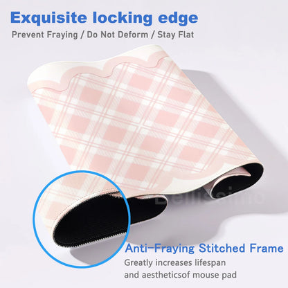 Pink White Mousepad Cute Rabbit Grid Desk Mat Computer Gaming Keyboard Extended Mouse Pad Office Accessories Pc Gamer Anime Rug