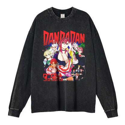 Dandadan Vintage Washed Sweater - Oversized Ayase Momo Long Sleeve T-Shirt