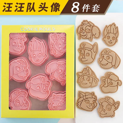8pcs Paw Patrol Cookie Cutters Cartoon Plastic 3D Pressable Biscuit Mold Cookie Stamp Kitchen Baking Supplies Pastry Bakeware