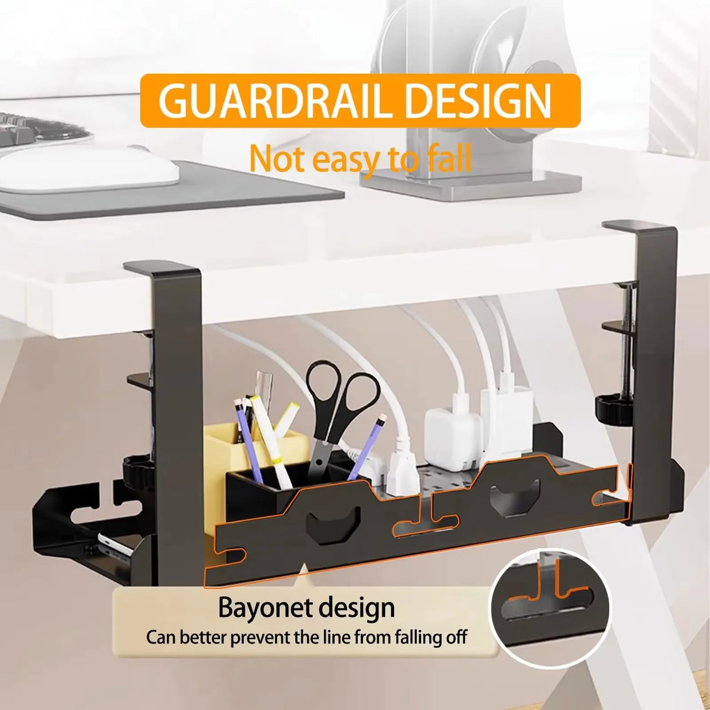 Telescopic Under Table Storage Rack Metal Cable Management Tray Home Office Desk Wire Organizer No Punching Storage Accessories
