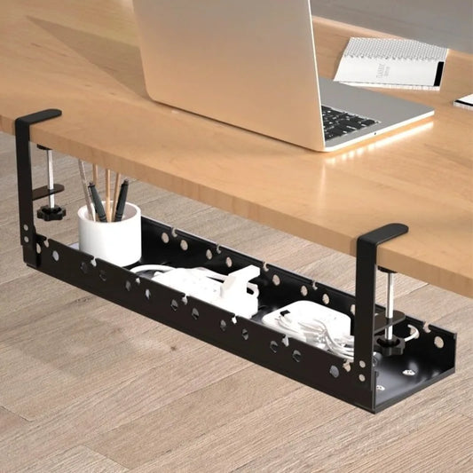 Under Desk Cable Management Tray No Drill Iron Power Strip Holder Wire Cord Organizer Clamp Mount for Home Office Desk