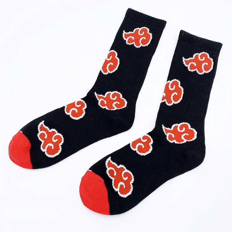 New Anime Uzumaki Naruto Ninja Cosplay Socks Akatsuki Red Cloud Tube Socks High Quality Cotton Socks For Men And Women Fans Gift
