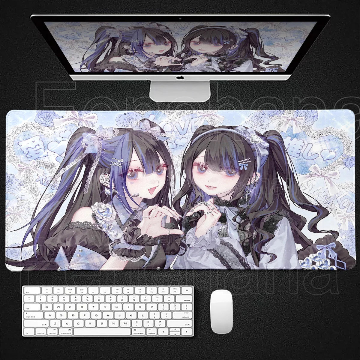 Anime Kawaii Girls PC Gaming Mouse Pad Pink Best Friend Computer Office Accessories Large Gamer Non-slip Keyboard Expansion Pads
