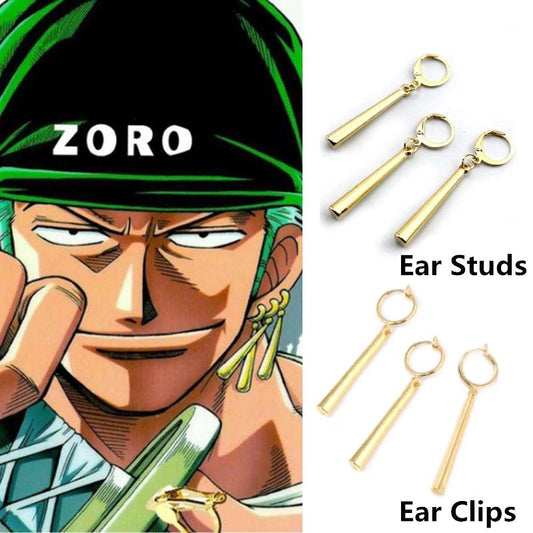 Unleash Your Inner Pirate Hunter! Zoro Cosplay Earrings - 3-Piece Set, Long Column Pendants, Perfect for Anime Fans