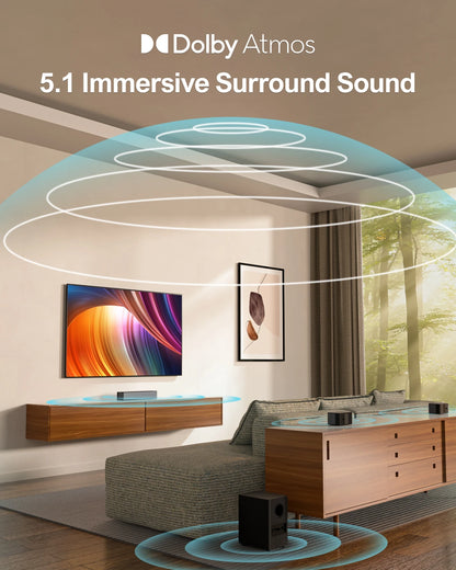 ULTIMEA 5.1 Soundbar with Dolby Atmos, 3D Surround System Soundbar for TV with Wireless Subwoofer,  APP Control, Home Theater TV