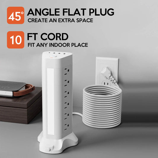 22-in-1 Power Tower with USB-C & Tri-Color Lamp | Surge Protected