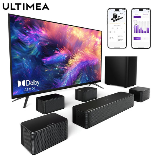 ULTIMEA Poseidon D80 7.1 Surround Soundbar with Dolby Atmos, Wireless Subwoofer&4 Speakers, Home Theater System with APP Control