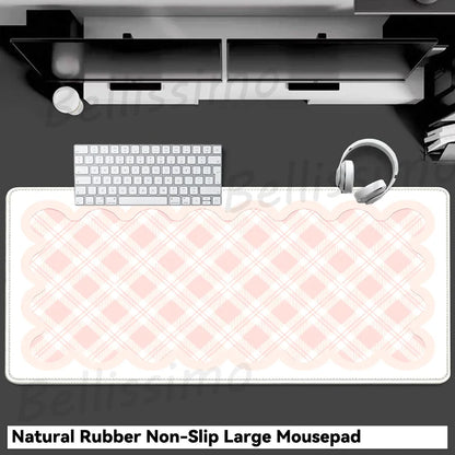 Pink White Mousepad Cute Rabbit Grid Desk Mat Computer Gaming Keyboard Extended Mouse Pad Office Accessories Pc Gamer Anime Rug
