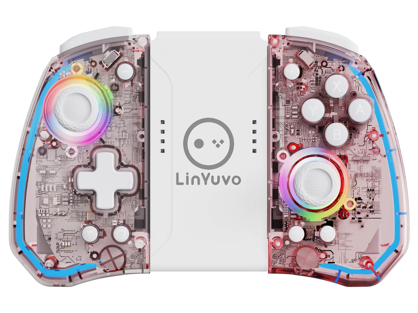 LinYuvo KS40 Transparent Style Wireless Handle for Switch Lite/OLED with 8 LED Lights,Turbo Function,Dual Vibration & Macro Keys