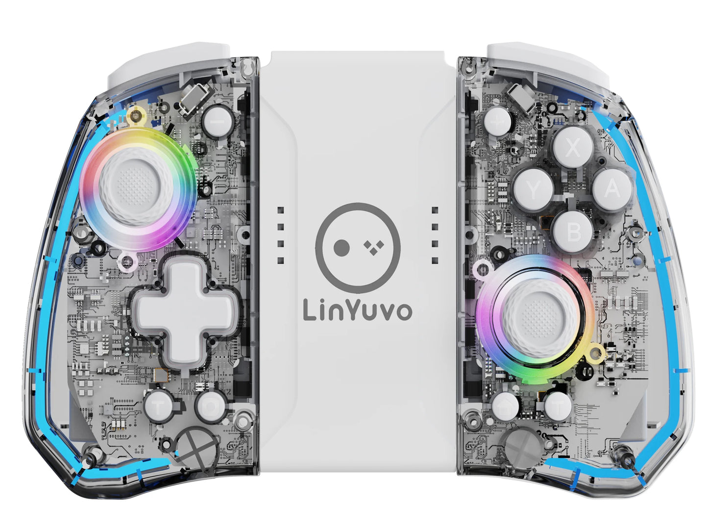 LinYuvo KS40 Transparent Style Wireless Handle for Switch Lite/OLED with 8 LED Lights,Turbo Function,Dual Vibration & Macro Keys