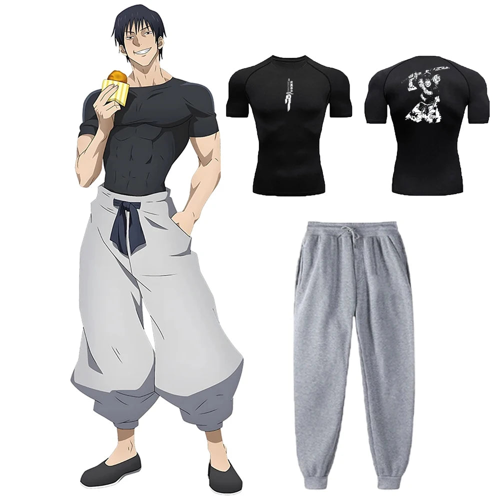 Toji Fushiguro Workout Set | Jujutsu Kaisen Anime Compression Tee & Joggers