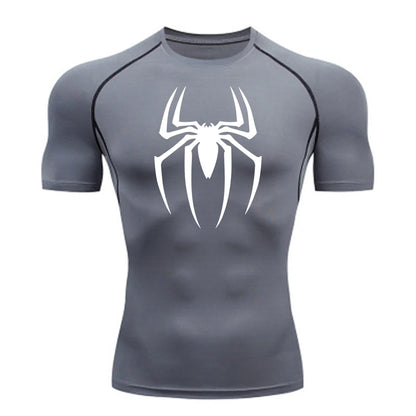 Men’s Spider Print Gym Shirt – Quick Dry Compression Tee M-3XL