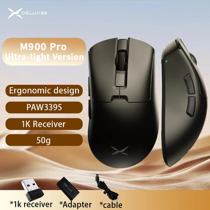 Delux M900PRO Ultra-light Version Wireless Gaming Mouse Ergonomic 1K/8K Polling Rate 50g PAW3395 for Right Big Hand PC Gamer