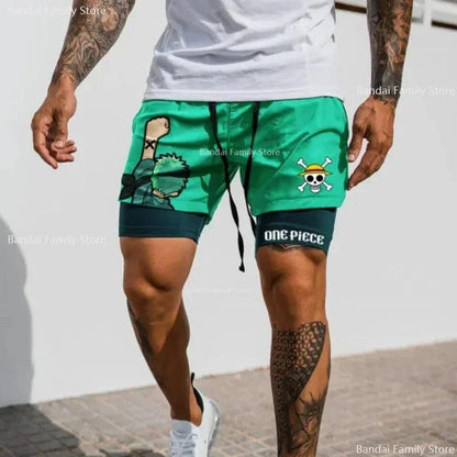 ONE PIECE Roronoa Zoro Running Shorts Anime Men 2 in 1 GYM Sport Shorts Fitness Jogging Workout Short Breathable Beach Shorts