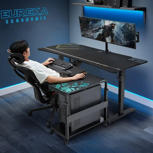 Height Adjustable Computer Tower Stand, 2-Tier ATX-Case CPU Holder Cart Under Desk, Mobile PC Standing Table Home Office