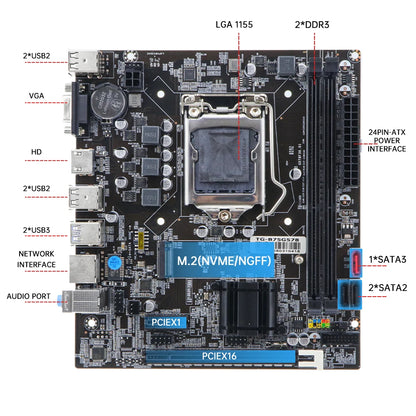 SOYO B75M Motherboard M.2 NVME PCIEx16 DVI Supports Dual-channel DDR3 RAM Intel Core 2/3 Gen CPU LGA1155 for Gaming Computer