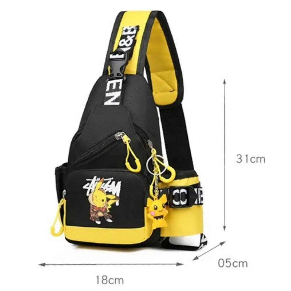 Children's Shoulder Bag Men's and Women's Chest Bag Canvas Youth Sports Pikachu Crossbody Bag Handbag Chest Belt Waist Bag