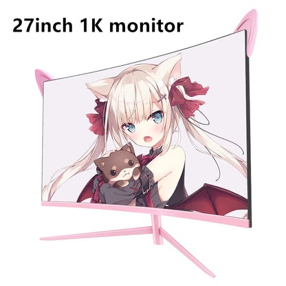 🌸 27-Inch QHD 165Hz Curved Pink Gaming Monitor | FYHXele | HDR10, FreeSync, 1ms GTG, Tilt Adjustable