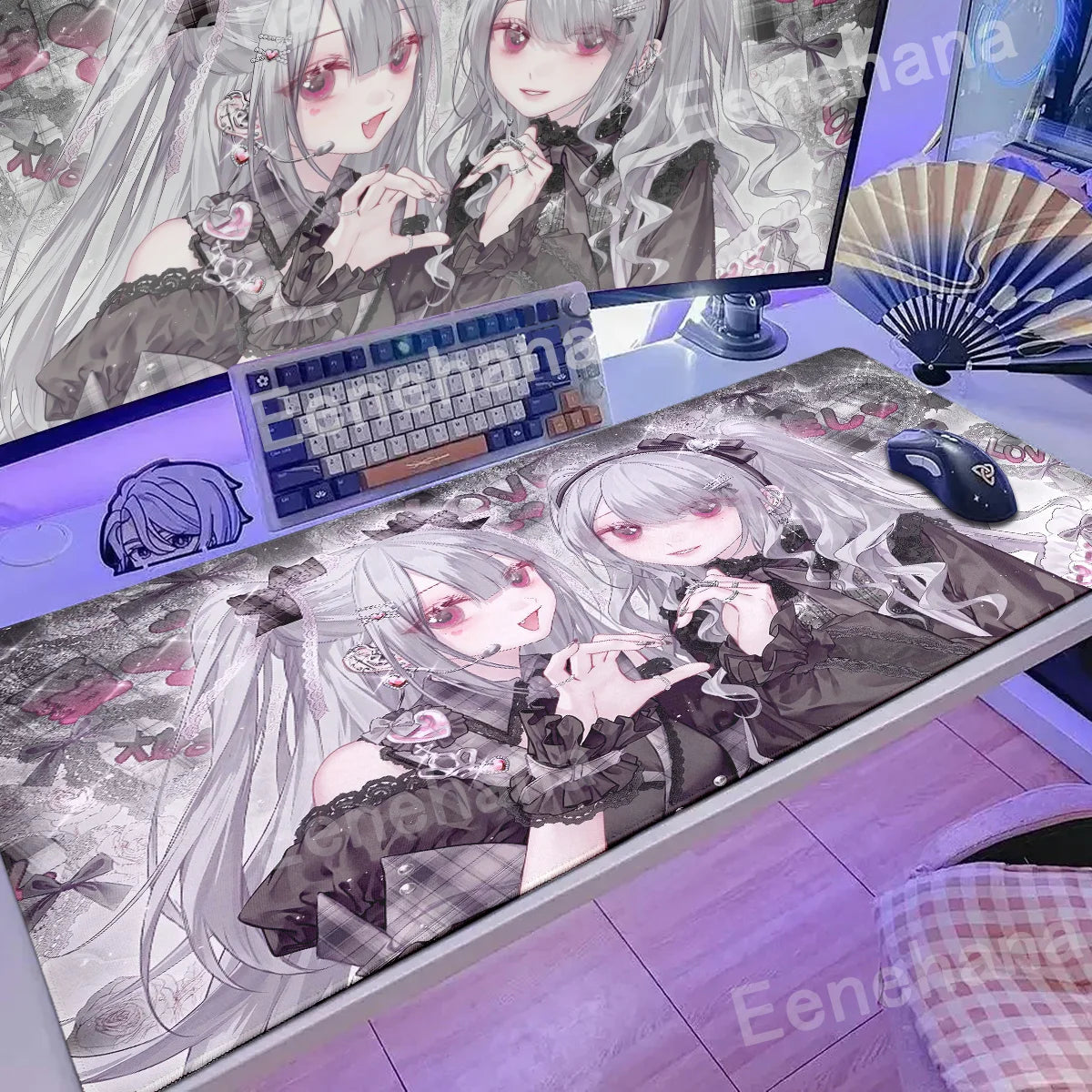 Anime Kawaii Girls PC Gaming Mouse Pad Pink Best Friend Computer Office Accessories Large Gamer Non-slip Keyboard Expansion Pads