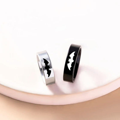 Halloween Bat Couple Rings - 2pcs Stainless Steel Punk Style