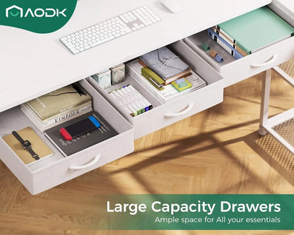 53 Inch L Shaped Computer Desk with Drawers, Corner Desk with Power Outlets & Reversible Storage Shelves, Movable CPU Stand