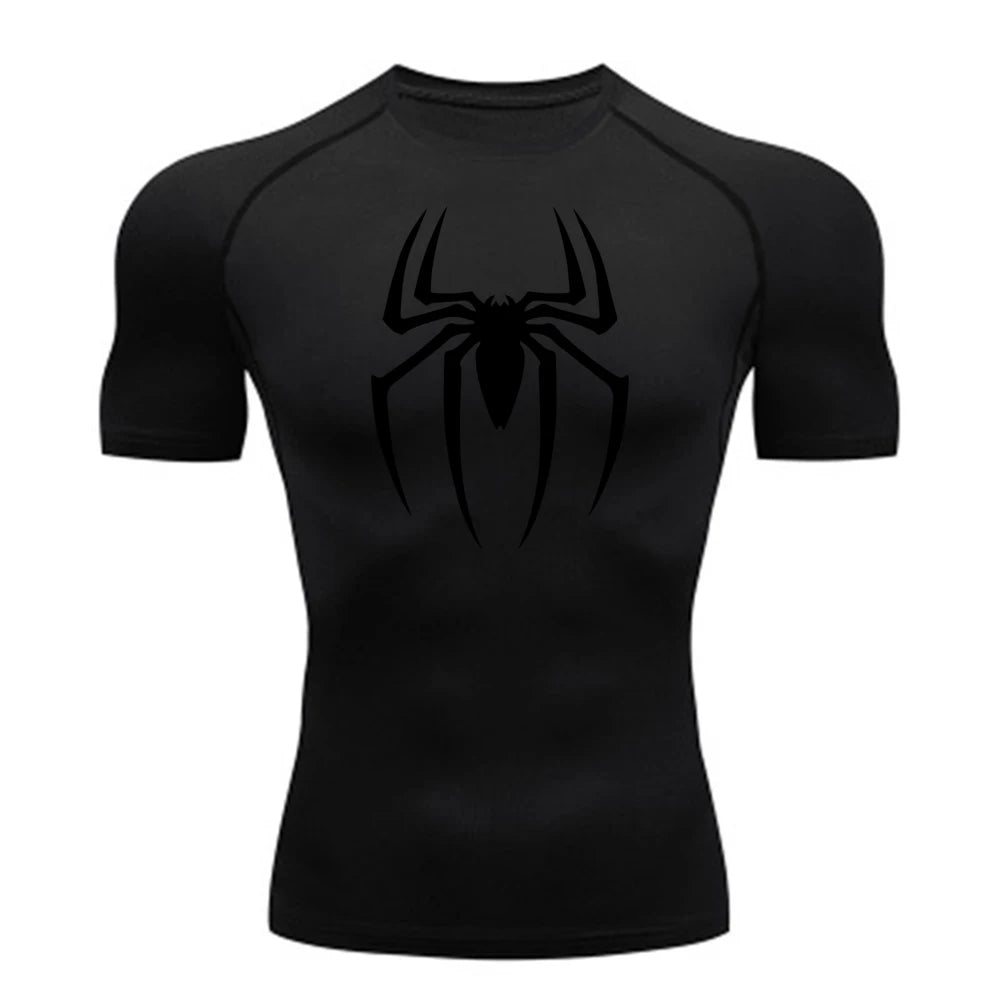 Men’s Spider Print Gym Shirt – Quick Dry Compression Tee M-3XL