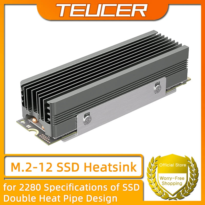 TEUCER M.2 NVMe 2280 SSD Heatsink Dual Copper Tube High Efficiency Radiator with Double-sided SSD Thermal Pad