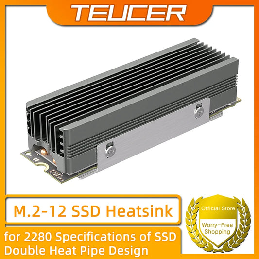 TEUCER M.2 NVMe 2280 SSD Heatsink Dual Copper Tube High Efficiency Radiator with Double-sided SSD Thermal Pad
