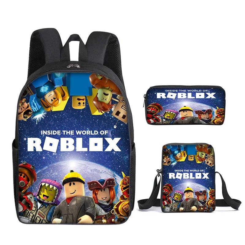 Roblox 3-Piece Backpack Set - Backpack, Shoulder Bag & Pencil Case - 3D Printed, Perfect for School & Gamer Style