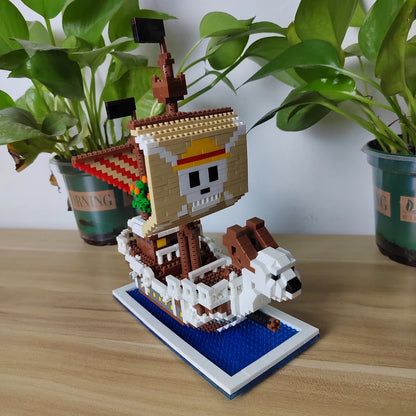 KNEW BUILT Ocean Pirate Ship Plastic 3D Model Building Blocks for Adults Boy Micro Mini Bricks Toys Kits Sailboat War Decoration