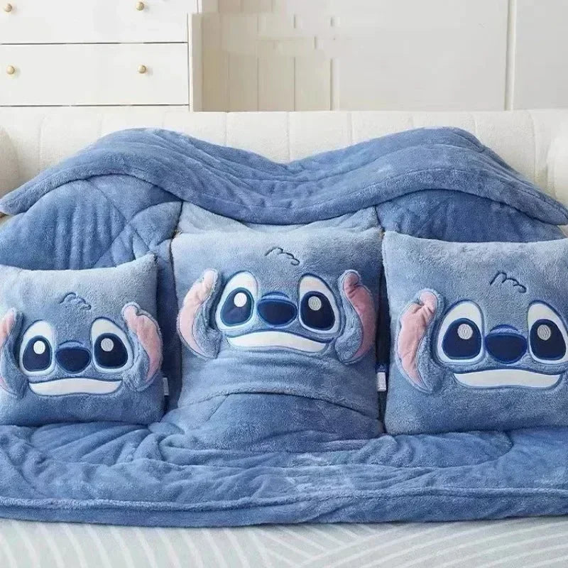 Disney Stitch 2-in-1 Throw Pillow & Blanket - Kawaii Flannel Nap Blanket