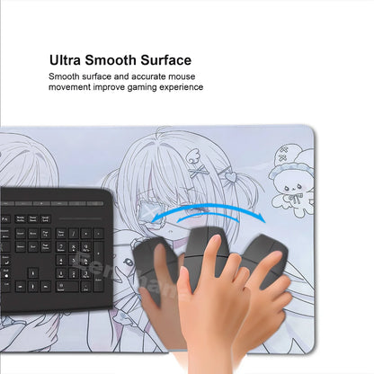 Anime Kawaii Girls PC Gaming Mouse Pad Pink Best Friend Computer Office Accessories Large Gamer Non-slip Keyboard Expansion Pads
