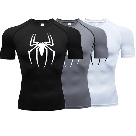 Men’s Spider Print Gym Shirt – Quick Dry Compression Tee M-3XL