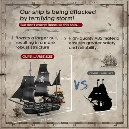 1424PCS Black Pirate Ship Building Blocks Skeleton Ghost Boat Model Desktop Decoration Educational DIY Toy Holiday Gift for Kids