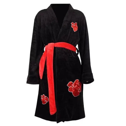 Naruto Akatsuki Flannel Bathrobe – Uchiha Itachi Thermal Nightgown for Young Fans