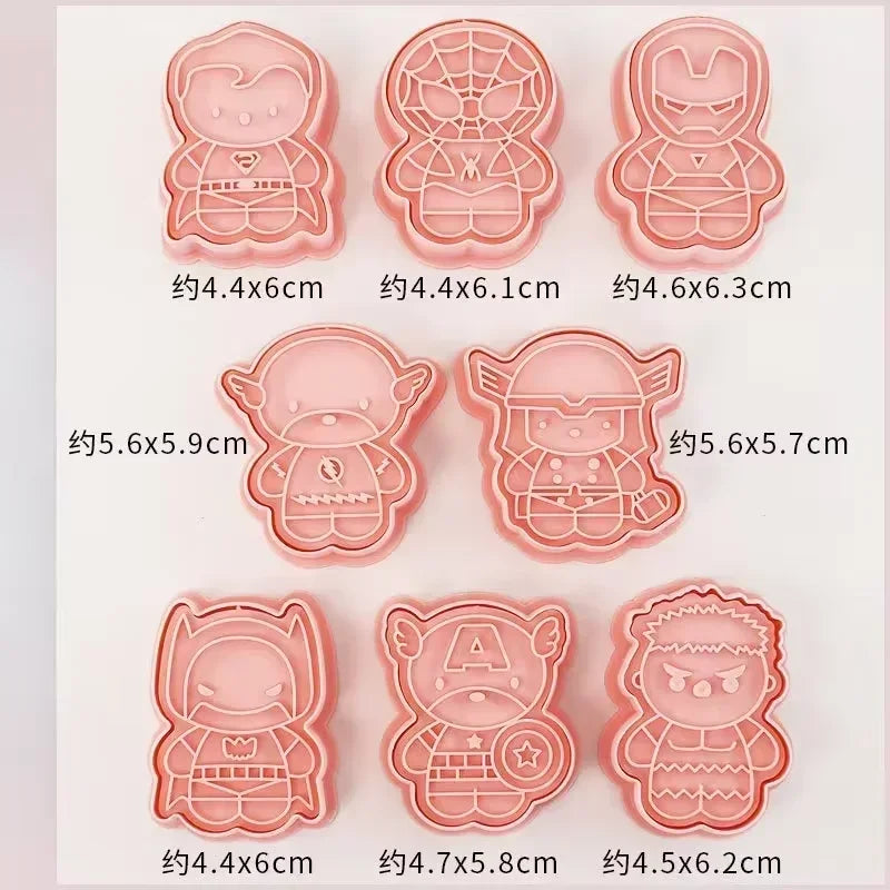 8pcs/set Cookie Cutter Q Version Spidermans Hulk Ironmans Captain America DIY 3D Cartoon Biscuit Molds Baking Tools