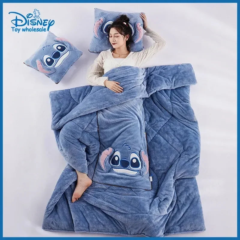 Disney Stitch 2-in-1 Throw Pillow & Blanket - Kawaii Flannel Nap Blanket