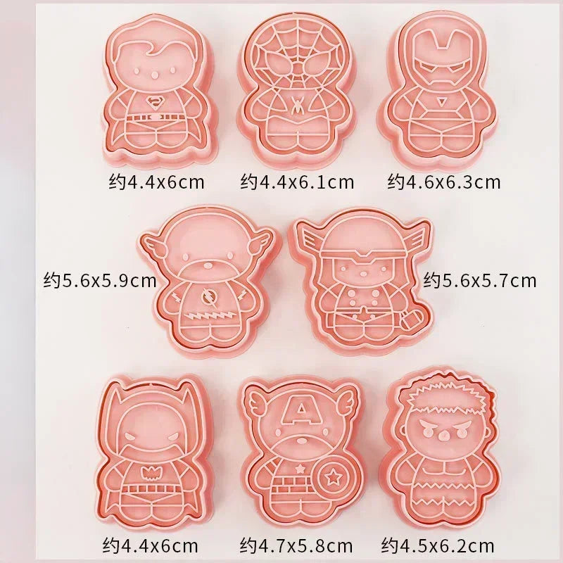 8pcs/set Cookie Cutter Q Version Spidermans Hulk Ironmans Captain America DIY 3D Cartoon Biscuit Molds Baking Tools