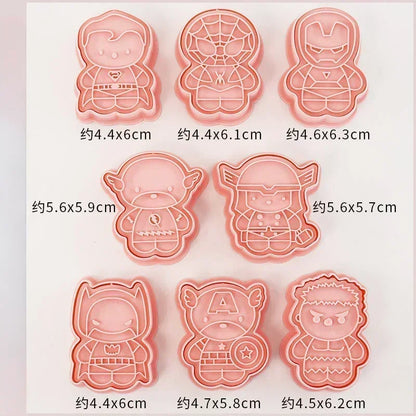 8pcs/set Cookie Cutter Q Version Spidermans Hulk Ironmans Captain America DIY 3D Cartoon Biscuit Molds Baking Tools