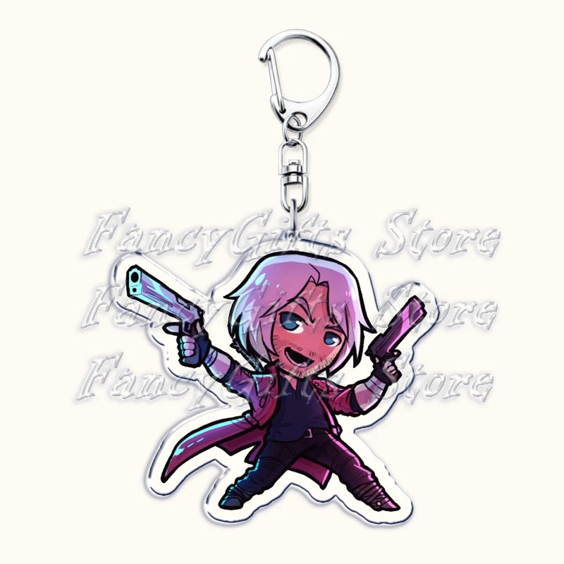 Calssic Demon Video Game Chibi Keychains for Accessories Bag Dante Vergil Nero Sparda Lady Trish V Keyrings Jewelry Gaming Gifts