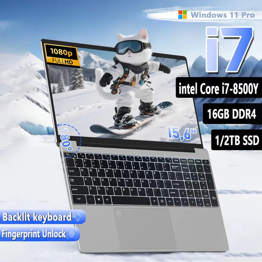Windows 11 Intel Core i7 8500Y 15.6 Inch Laptop  16GB RAM 1TB SSD Fingerprint Unlock Study Office Pc Laptops