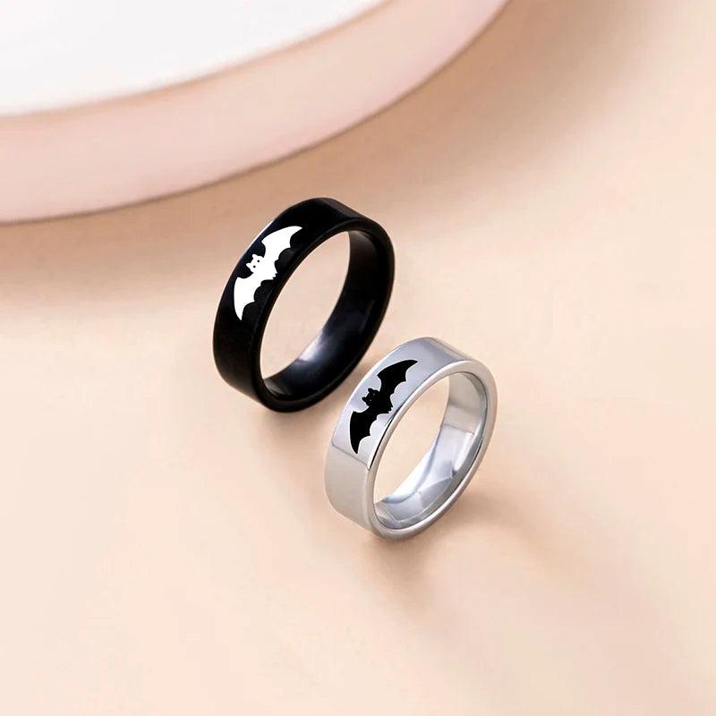 Halloween Bat Couple Rings - 2pcs Stainless Steel Punk Style