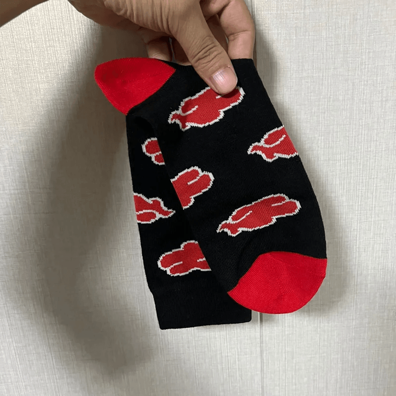 High Quality Sockings Red Cloud Akatsuki Socks Anime Ninja Unisex Adult Cotton Socks Halloween Cosplay Outdoor Riding