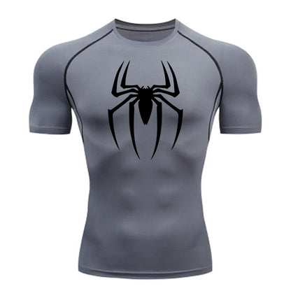Men’s Spider Print Gym Shirt – Quick Dry Compression Tee M-3XL
