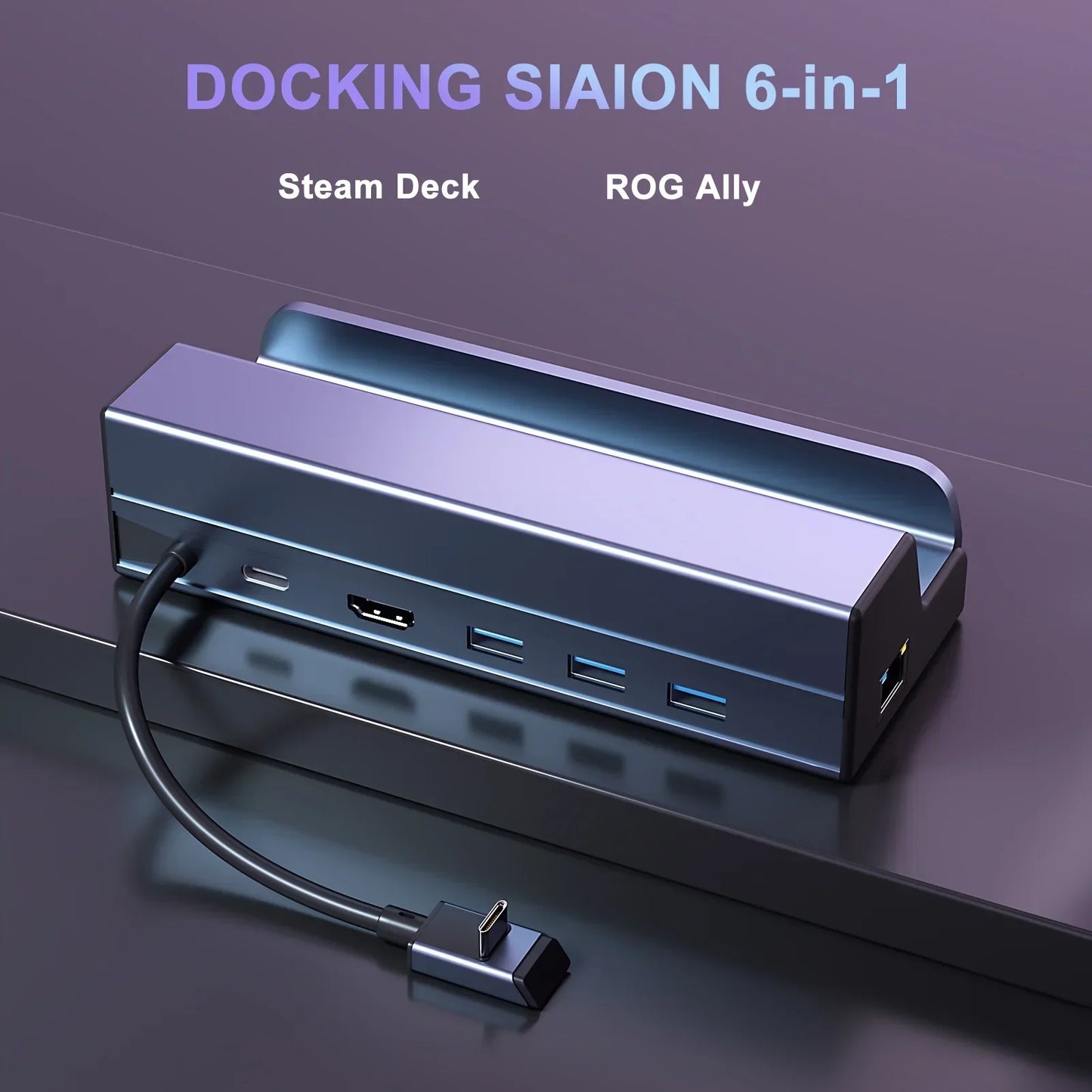 Steam Deck Dock 6 in 1 Steam Deck Rog Ally Docking Station Stand  3*USB 3.0 HDTV 4K@60Hz Gigabit Ethernet PD 100W Hub