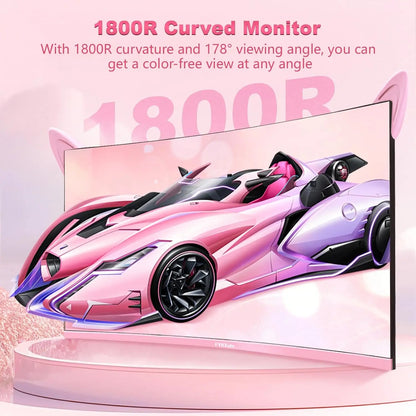 🌸 27-Inch QHD 165Hz Curved Pink Gaming Monitor | FYHXele | HDR10, FreeSync, 1ms GTG, Tilt Adjustable
