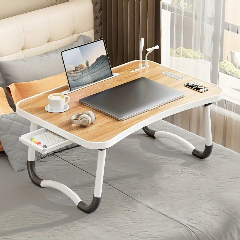 Portable Laptop Desk with USB Light & Fan – Foldable Bed & Travel Table
